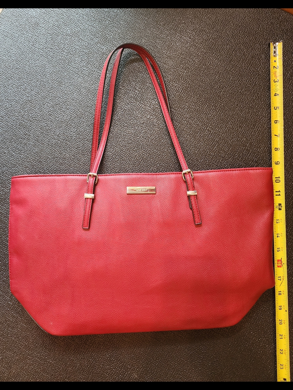 Nine West Red Tote with Gold-Tone Plaque